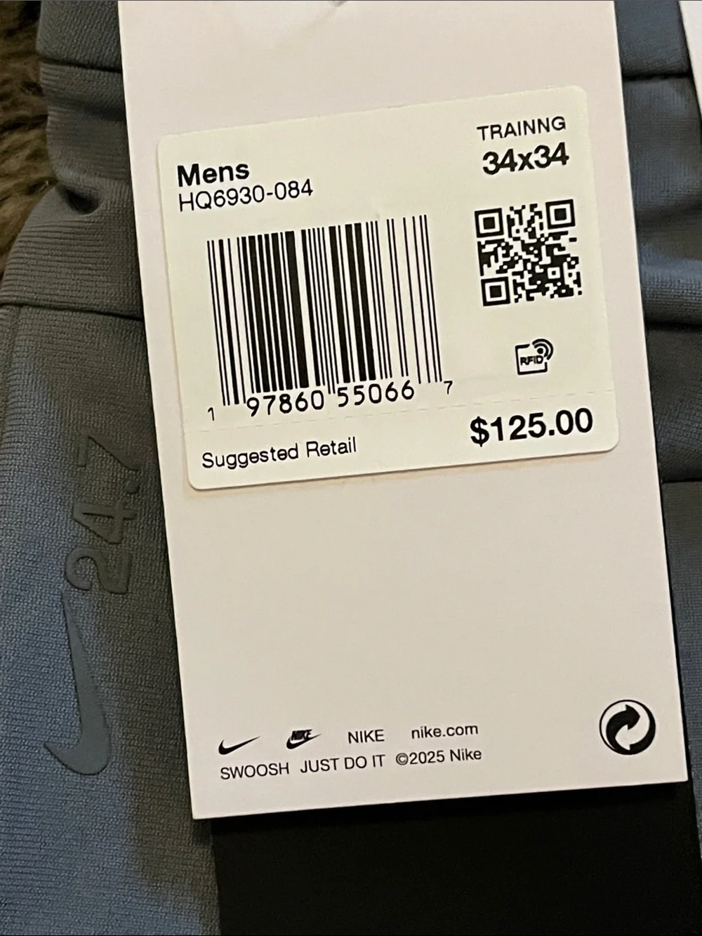 Nike 24.7 Perfect Stretch Pants Mens 34X34  Dri FIT  HQ6930-084 UV Gray $125